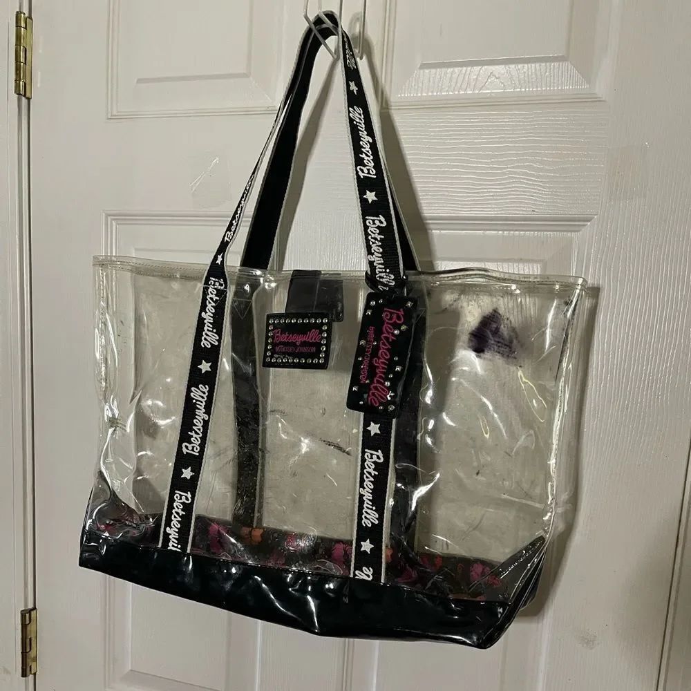 Betsey Johnson Transparent clear plastic XLTote with Black trim Accents